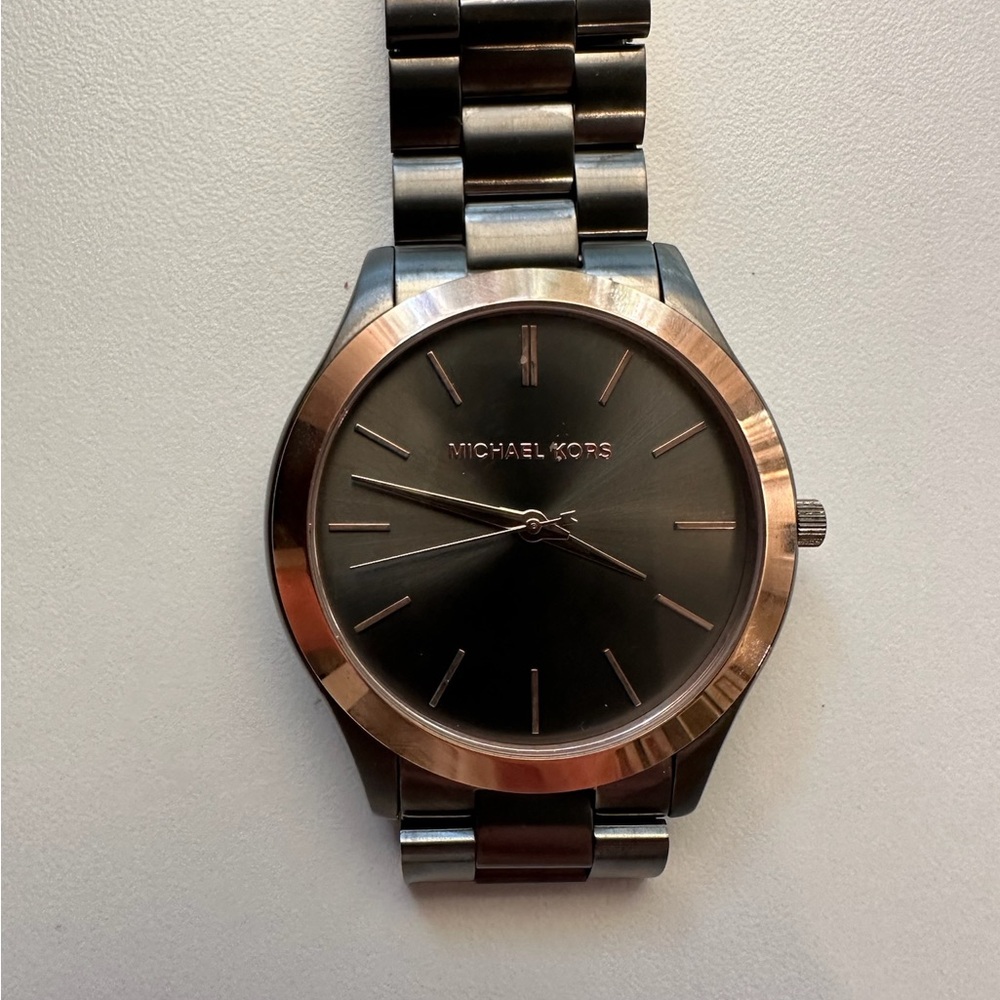 Michael Kors Runway Gray and Rose Gold Slim Watch - Picture 2 of 3